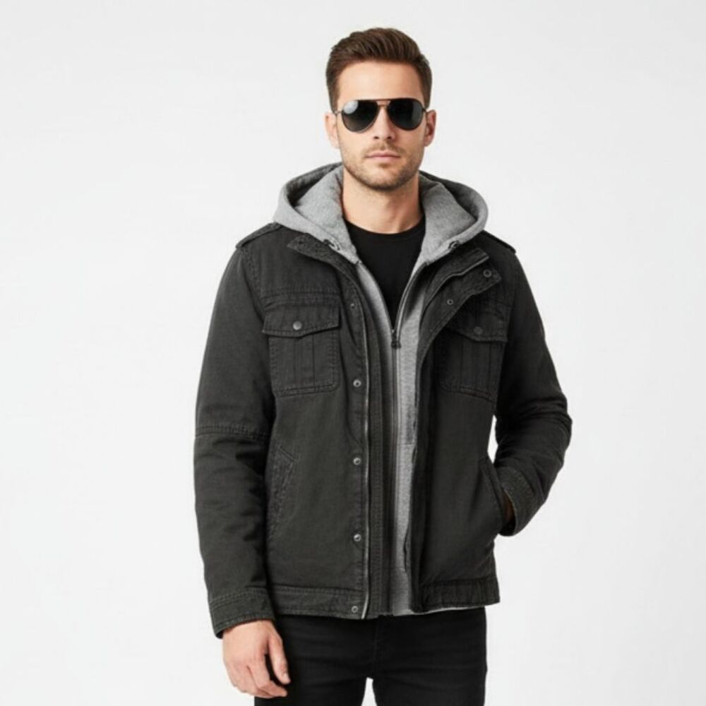 Levi’s Men’s Black & Gray Zip Off Hoody Fleece Denim Jacket S